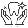 The image is a black and white graphic with a stylized design, featuring two human figures in profile facing each other. They appear to be holding a toothbrush between them, symbolizing dental care or oral hygiene.